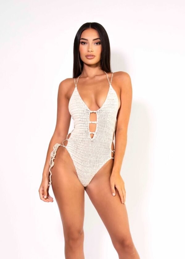 THE CROCHET TIE SWIMSUIT BEIGE - Image 3